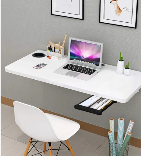 Torche (31 x 18.5 inches) Round cornered solid Wood Powder Coated Steel Wall-Mounted Folding Kitchen and Computer Table Office Table. (Matt White) Solid Wood Study Table  (Wall Mounted, Finish Color - Matt White, Pre-assembled)