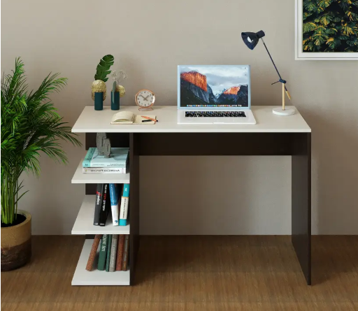 FURNEASER Qualish Computer Table with 3 Shelf, Workstation WFH Table, Engineered Wood Study Table  (Free Standing, Finish Color - Wenge & White, DIY(Do-It-Yourself))