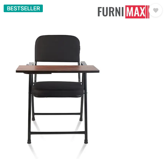 FURNIMAX Folding Study Chair With Cushion & Adjustable Writing Pad Fabric Study Folding Chair  (Black, Pre-assembled)