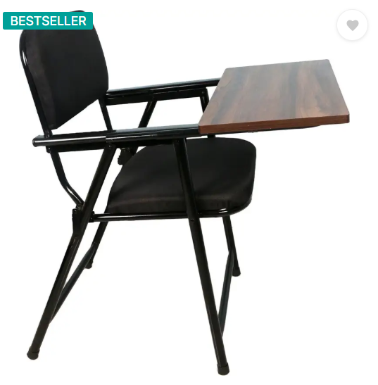 FURNIMAX Folding Study Chair With Cushion & Adjustable Writing Pad Fabric Study Folding Chair  (Black, Pre-assembled)