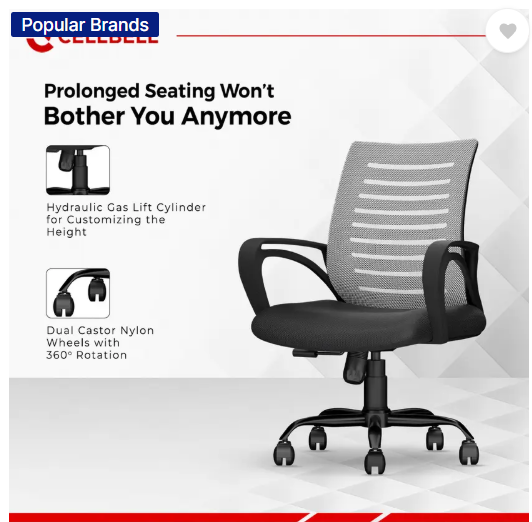 CELLBELL Desire C104 Mid Back Comfortable Fabric Office Executive Chair  (Grey, DIY(Do-It-Yourself))