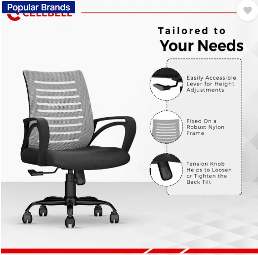 CELLBELL Desire C104 Mid Back Comfortable Fabric Office Executive Chair  (Grey, DIY(Do-It-Yourself))