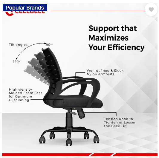 CELLBELL Desire C104 Mid Back Comfortable Fabric Office Executive Chair  (Grey, DIY(Do-It-Yourself))