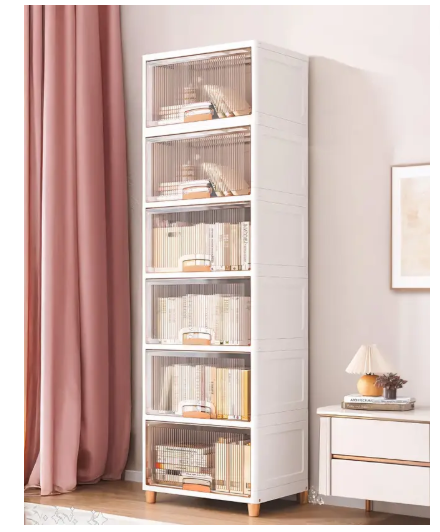Sasimo 6-Door 6-Shelf Plastic foldable Cupboard PC Collapsible Wardrobe  (Finish Color - 6-Crystal White, DIY(Do-It-Yourself))