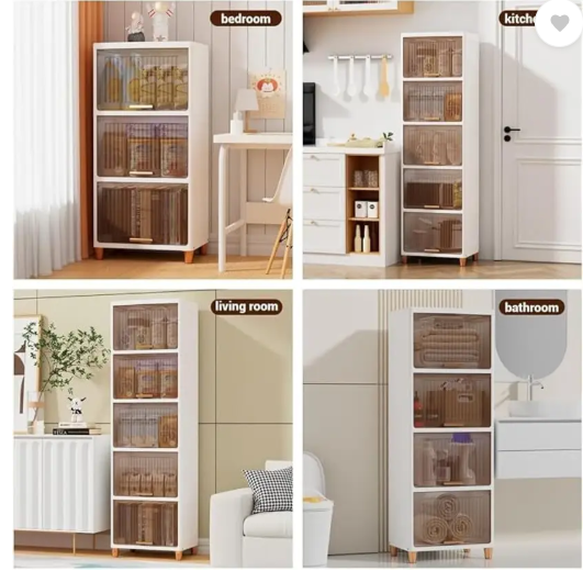 Sasimo 6-Door 6-Shelf Plastic foldable Cupboard PC Collapsible Wardrobe  (Finish Color - 6-Crystal White, DIY(Do-It-Yourself))