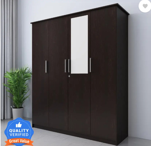 Flipkart Perfect Homes Julian Engineered Wood 4 Door Wardrobe  (Finish Color - Wenge, Mirror Included, Knock Down)