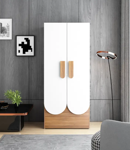 A GLOBIA CREATIONS Briza Engineered Wood 2 Door Wardrobe  (Finish Color - Exotic Teak, Knock Down)