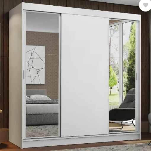Madesa Reno Couple Wardrobe Engineered Wood 3 Door Wardrobe  (Finish Color - White, Mirror Included, Knock Down)