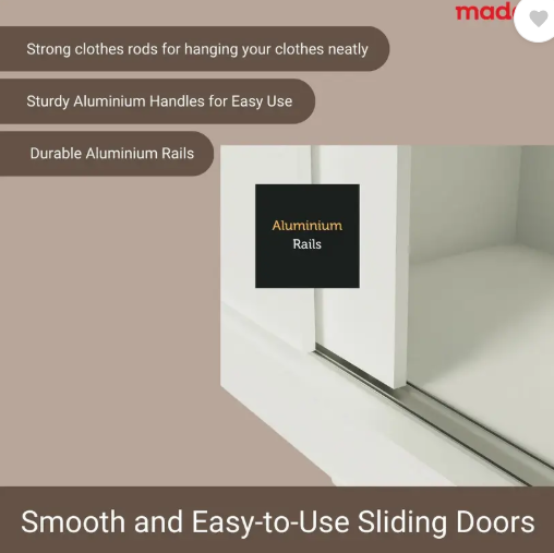 Madesa Reno Couple Wardrobe Engineered Wood 3 Door Wardrobe  (Finish Color - White, Mirror Included, Knock Down)
