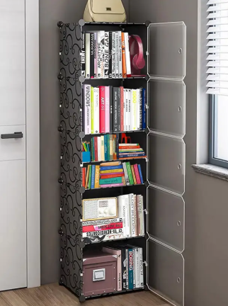 Ozoy Plastic Metal 5 Door 5 Shelf Books Storage Rack Organizer Metal Open Book Shelf  (Finish Color - 5-Black, DIY(Do-It-Yourself))