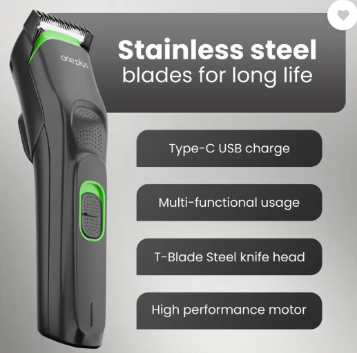 One Plus OP 11 Cordless Professional Hair Trimmer Titanium coated blade waterproof Trimmer 120 min Runtime 12 Length Settings  (Black, Green)
