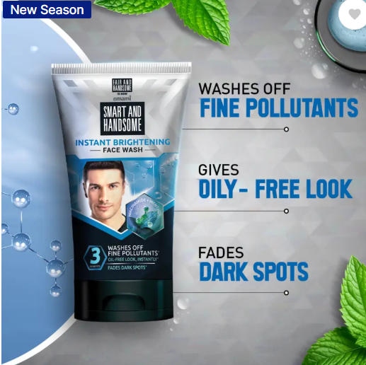 Smart & Handsome Instant Brightening |Washes off Fine Pollutants|150GM Each Face Wash  (300 g)