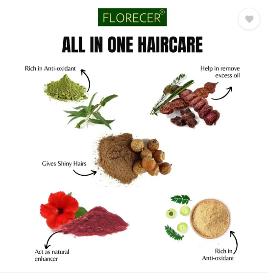 FLORECER Amla,Reetha,Shikakai,Bhringraj and Hibiscus Powder for Hair (Each 50 Gram)  (250 g)