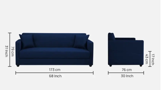 Apostate Morris 3 Seater Sofa set for Living Room Fabric 3 Seater Sofa  (Finish Color - Navy Blue, Pre-assembled)