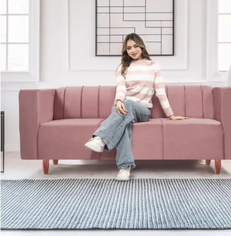 Seventh Heaven Sydney 3 Seater Sofa, Extra Spacious, Premium Velvet Fabric: Fabric 3 Seater Sofa  (Finish Color - Peach, DIY(Do-It-Yourself))