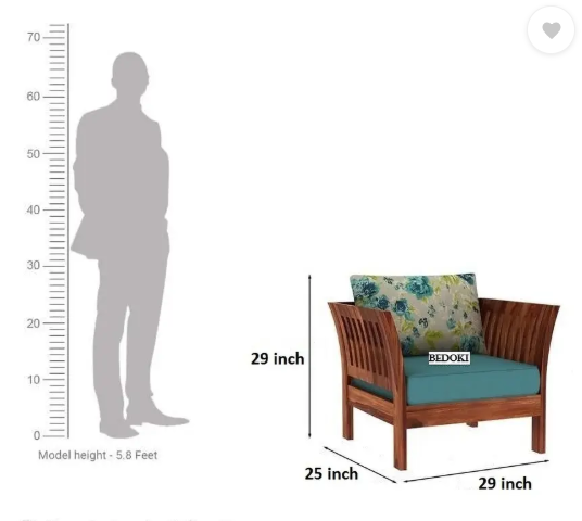 BEDOKI Sheesham Wood One Seater Luxury Sofa For Living Room, Hotel, Café. Fabric 1 Seater Sofa  (Finish Color - Honey Teak Finish, DIY(Do-It-Yourself))