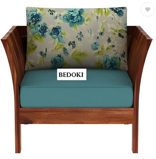 BEDOKI Sheesham Wood One Seater Luxury Sofa For Living Room, Hotel, Café. Fabric 1 Seater Sofa  (Finish Color - Honey Teak Finish, DIY(Do-It-Yourself))