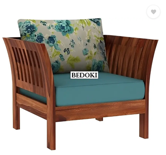BEDOKI Sheesham Wood One Seater Luxury Sofa For Living Room, Hotel, Café. Fabric 1 Seater Sofa  (Finish Color - Honey Teak Finish, DIY(Do-It-Yourself))