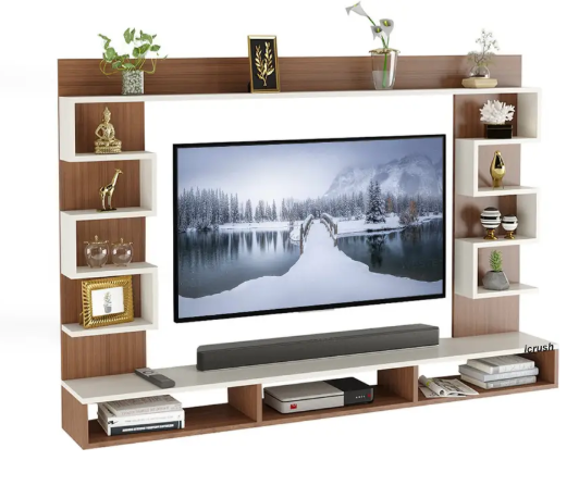 icrush Engineered Wood Wall Mount TV Entertainment Units 55" Cabinet Engineered Wood TV Entertainment Unit  (Finish Color - Walnut White, DIY(Do-It-Yourself))