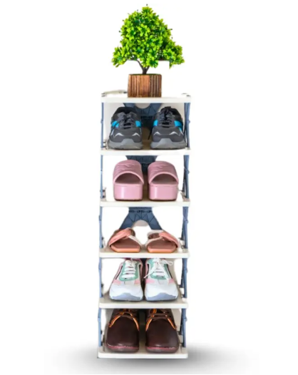 LIMITLESS HUB 6 Layer Plastic Corner Shoe Rack – Compact Small Shoes Stand for Home Storage Plastic Shoe Rack  (White, 6 Shelves, DIY(Do-It-Yourself))