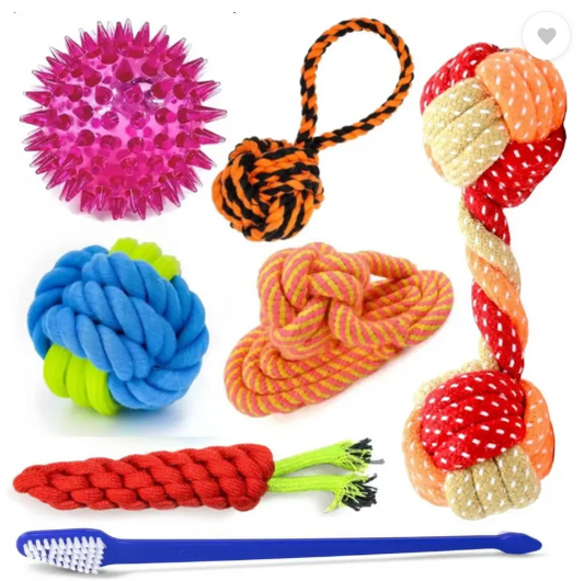 YOUHAVEDEAL Toys for Puppies Small Medium Breed Chewers, 7 Pack Rope Chew Toys for Teething Cotton Ball, Squeaky Toy, Fetch Toy, Training Aid, Tug Toy, Chew Toy For Dog