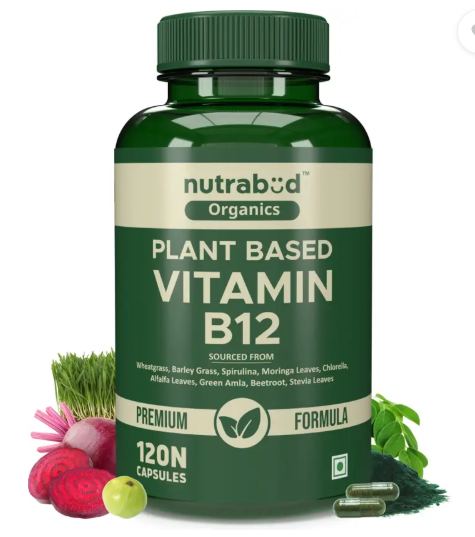 Nutrabud Organics Plant Based Vitamin B12 Supplement | Supports Nervous System  (120 Capsules)