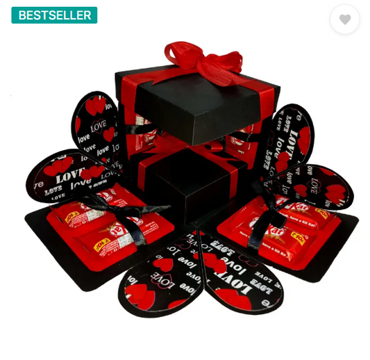 US IDEAL CRAFT Explosion Box, Birthday Gift (8 Kitkat Chocolate & Zigzag photo folder box) Paper Gift Box  (Red, Black)