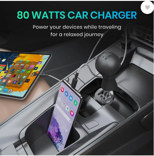 Portronics 80 W Turbo Car Charger  (Black)