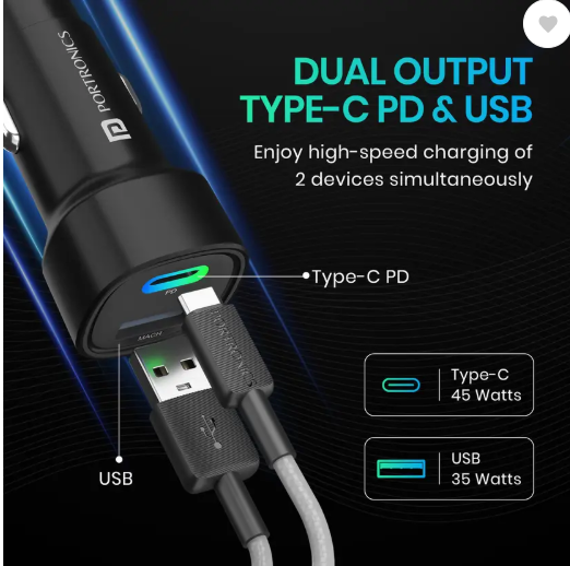 Portronics 80 W Turbo Car Charger  (Black)