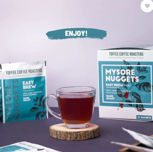 Toffee Coffee Roasters Mysore Nuggets | Enamel Mug | Easy Hot Brew | Pour Over | Pack of 8 | Roast & Ground Coffee  (8 x 10 g, Chocolate Flavoured)