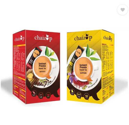 chaizup Instant Masala & Saffron Premix Tea - Pack of 2 X 10 Sachets of Karak Ready to Drink Chai with Masala or Saffron and Low Sugar. Authentic India Tea. Tea with Aroma and Taste. Instant Tea Box(2 x 140 g)