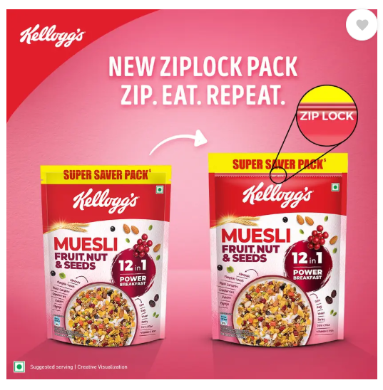 Kellogg's Muesli Fruit Nut & Seeds, 12-in-1 Power Breakfast Cereal Pouch  (750 g)