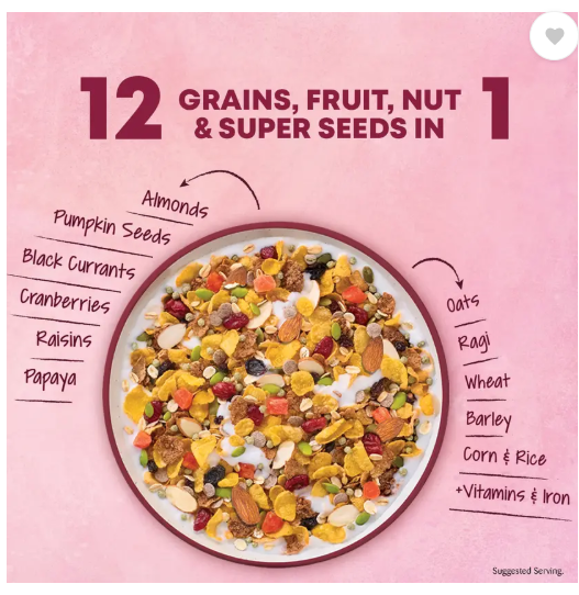 Kellogg's Muesli Fruit Nut & Seeds, 12-in-1 Power Breakfast Cereal Pouch  (750 g)