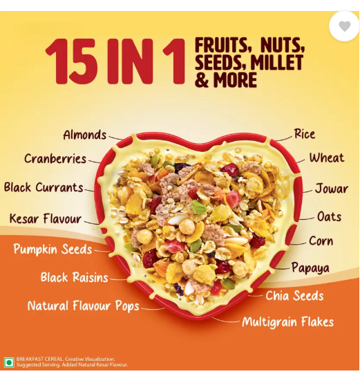 Saffola Muesli Kesar Crunch with Flavour Pops, 15 in 1 Fruit, Nuts, Millet & more Pouch  (450 g)