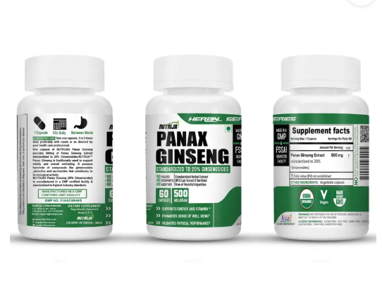 NutriJa PANAX GINSENG EXTRACT -500 MG CAPSULES Nutrition Bars  (60 No, UNFLAVOURED)