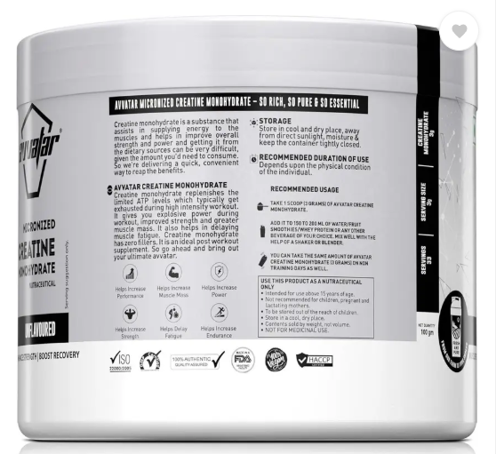 Avvatar Micronised Creatine Monohydrate 100 gm (Unflavoured) Creatine  (100 g, Unflavoured)