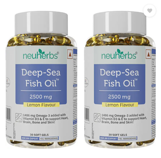 Neuherbs Deep Sea Fish Oil 2500 Mg(Omega 3 1486 mg; 892 mg EPA; and 594 mg DHA per serving)  (2 x 30)