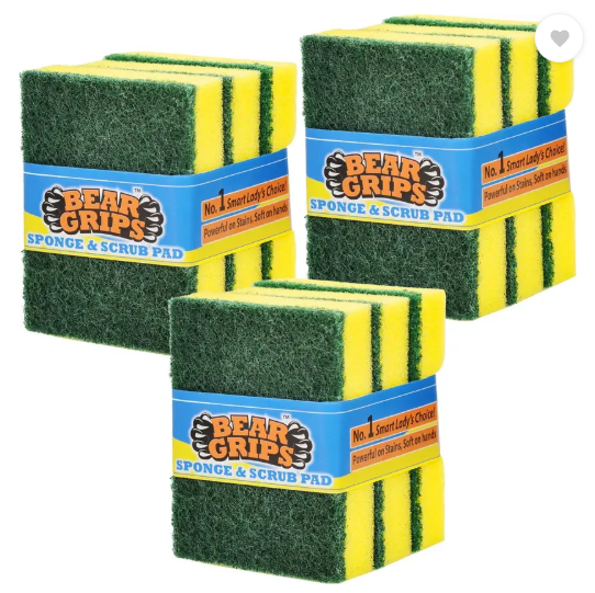 Bear Grips Sponge Scrub pad for Kitchen Scratch proof Scrubber for Dish wash Scrub Sponge  (Regular, Pack of 9)