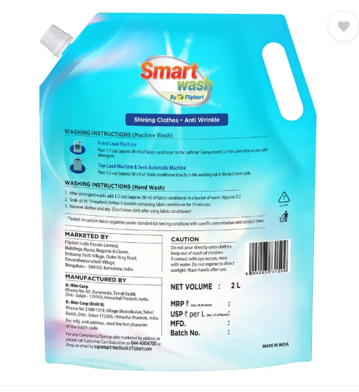 Smart Wash by Flipkart Fabric Conditioner Germ Protection Blossom Twist  (2 L)