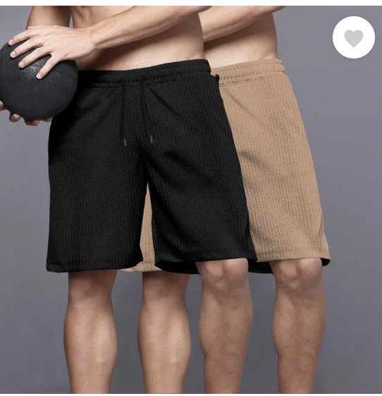 Pack of 2 Solid Men Black, Beige Regular Shorts