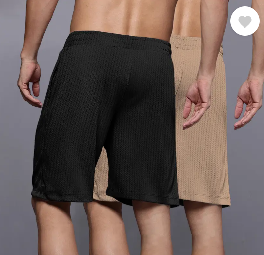 Pack of 2 Solid Men Black, Beige Regular Shorts