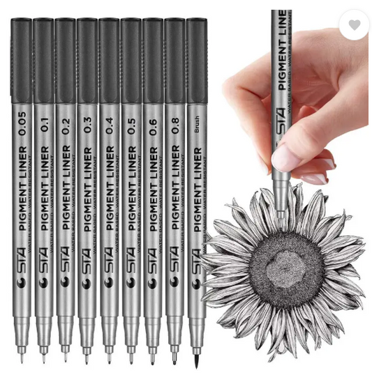 Levin Pigment Black Fineliner pen Based Waterproof Black Pen Set for Art Writing Fineliner Pen  (Pack of 9, Ink Color - Black)