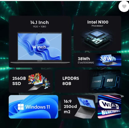 CHUWI Intel Celeron Quad Core 12th Gen N100 - (8 GB/256 GB SSD/Windows 11 Home) GemiBook X_Pro Laptop  (14.1 inch, Grey, 1.46 kg)
