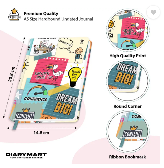 Diarymart Dream Big Hardcover Journal Notebook Diary For Office A5 Diary Ruled 192 Pages  (Multicolor)