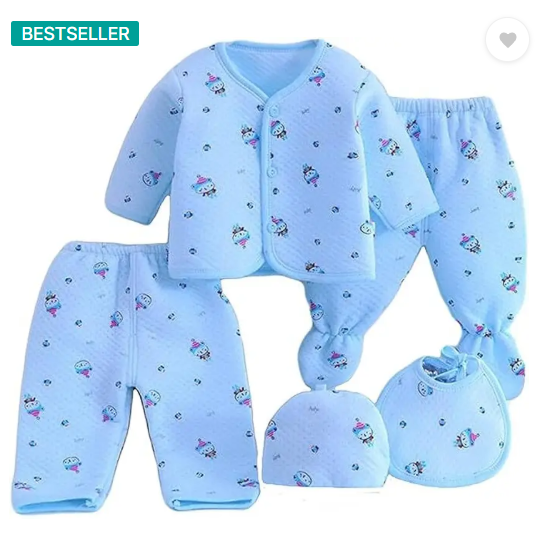 Honey Boo Presents New Born Baby Winter Wear Keep warm Baby Clothes 5Pcs (Blue)  (Multicolor)