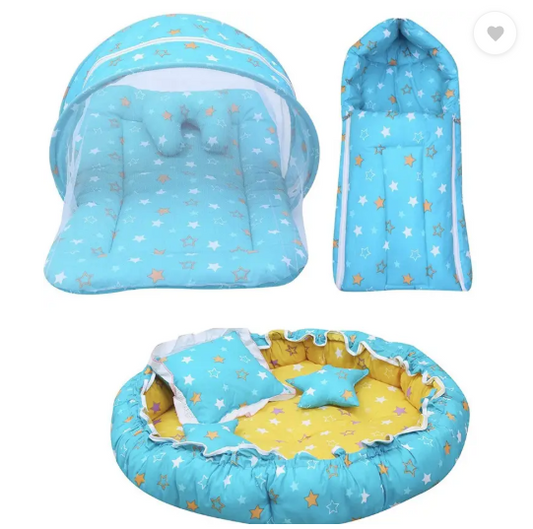 Fareto New Born Baby Daily Essentail Bedding Combo Pack(0-6 Months)(Total Items: 11)  (Blue)