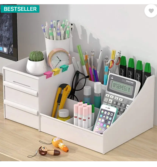 Mungat 7 Compartments Plastic Countertop Storage for Dressing Table & Stationery items  (White)
