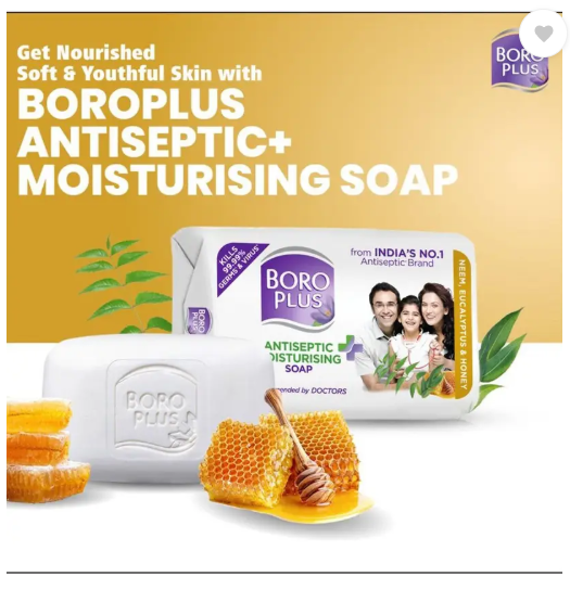 BOROPLUS Antiseptic And Moisturising Toilet Soap With Neem,Eucalyptus And Honey| 125GEach  (8 x 125 g)