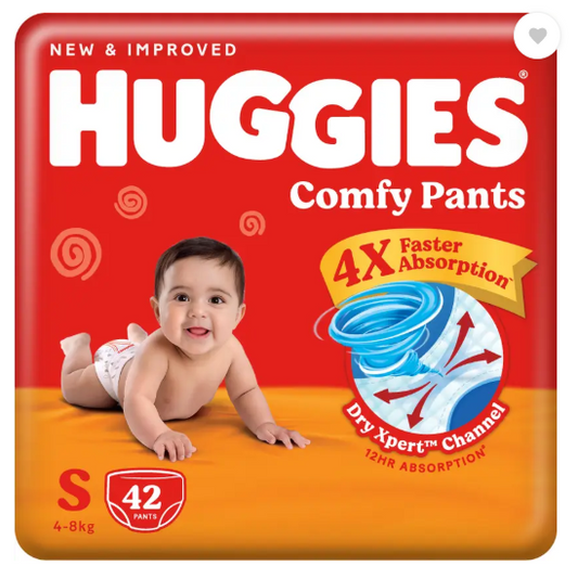 Huggies Comfy Baby Diaper Pants, Upto 50% Faster Absorption - S  (42 Pieces)