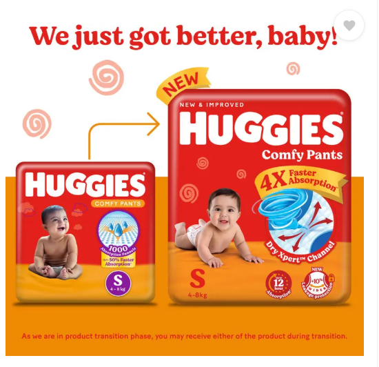 Huggies Comfy Baby Diaper Pants, Upto 50% Faster Absorption - S  (42 Pieces)